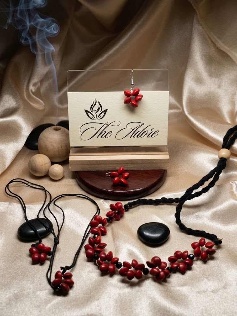 Red Lucky Seed threaded Choker with Paired earring and anklet