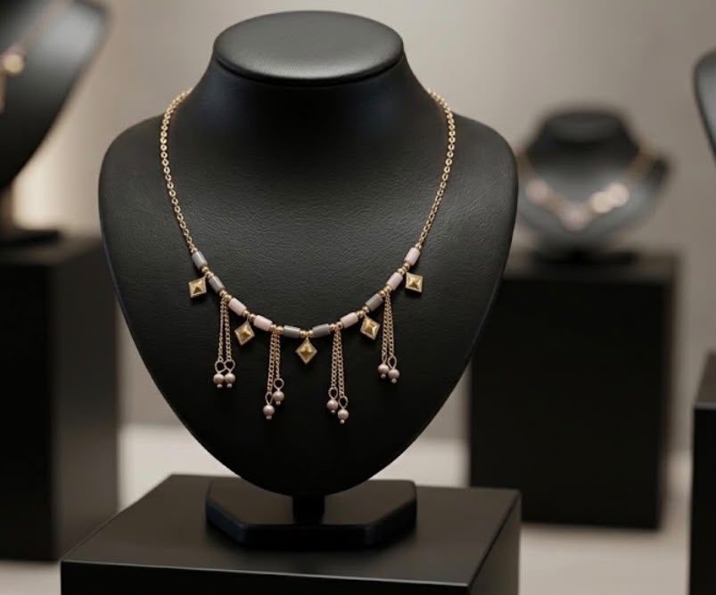 Off Pink colour beaded necklace  in chained necklace