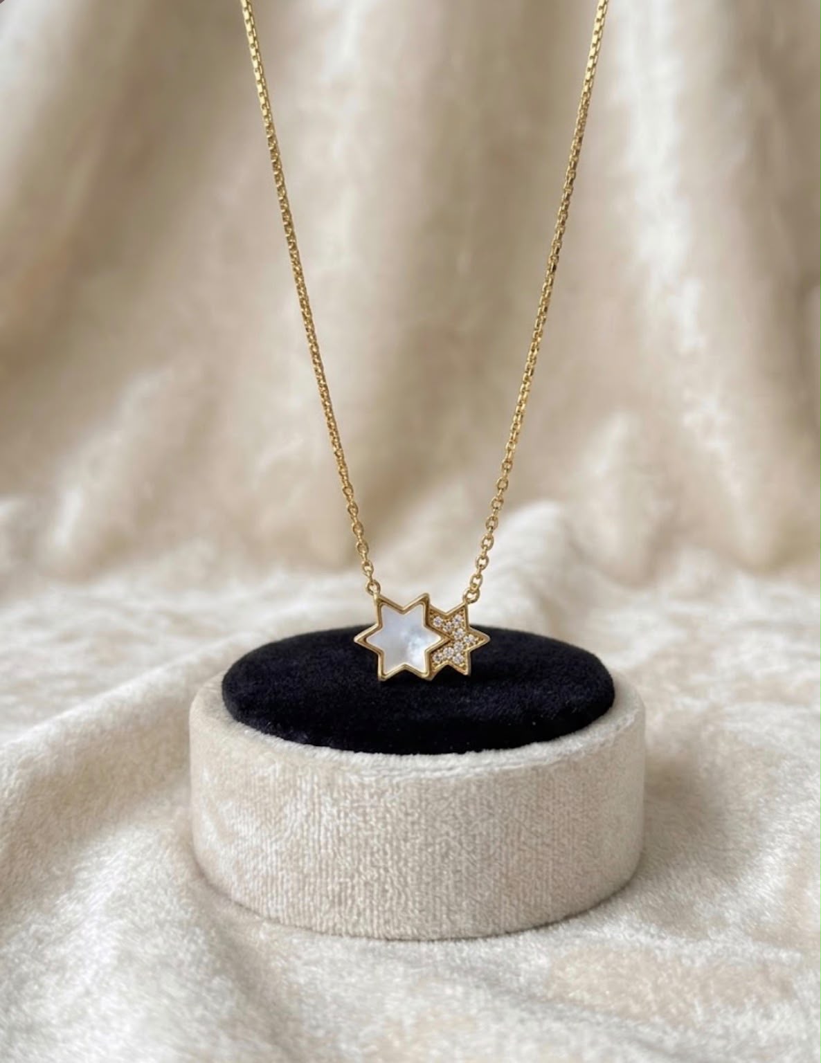 White Enamel Star charm in chained Necklace