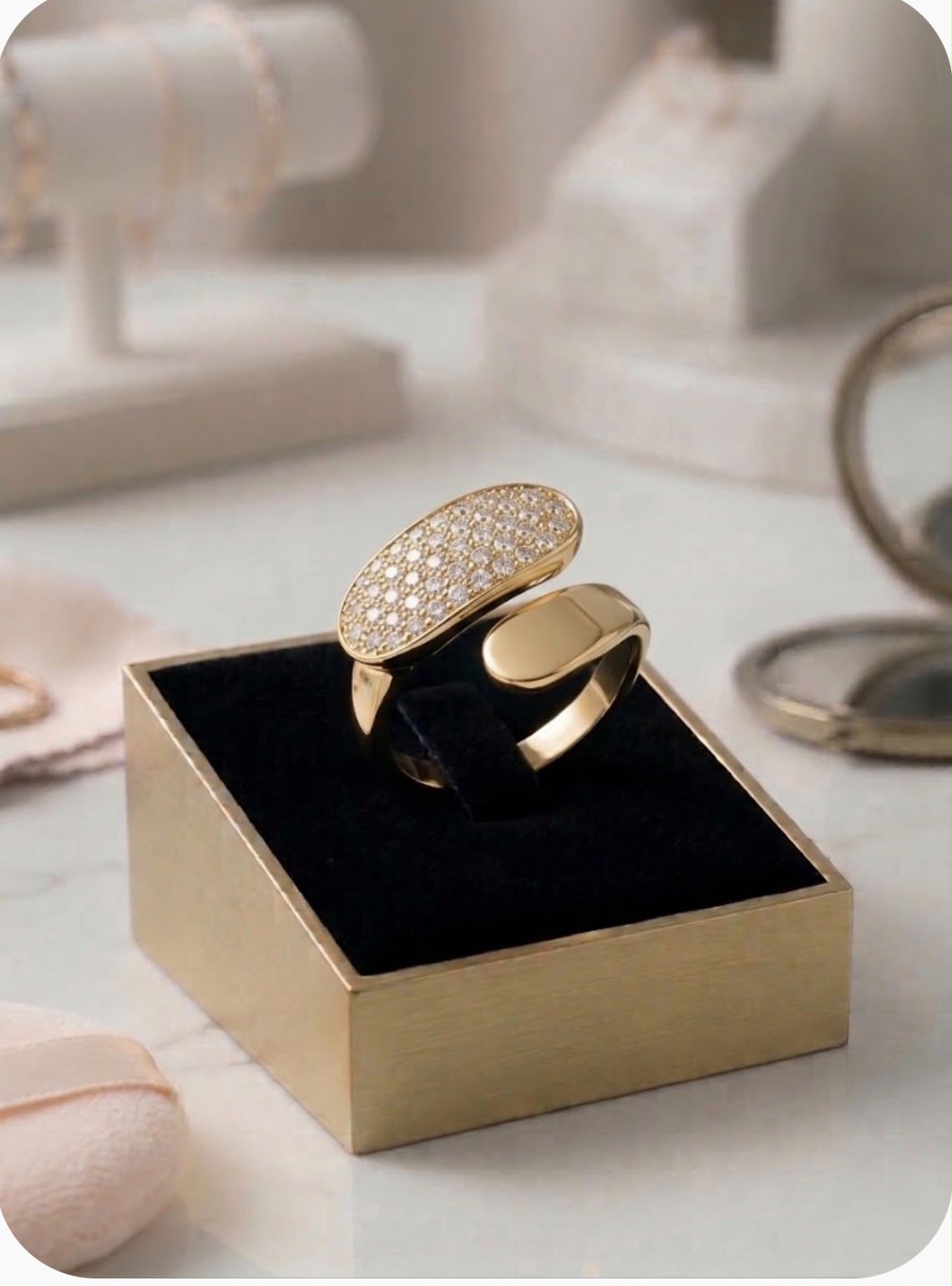 Adjustable Ring one side with Ad stones