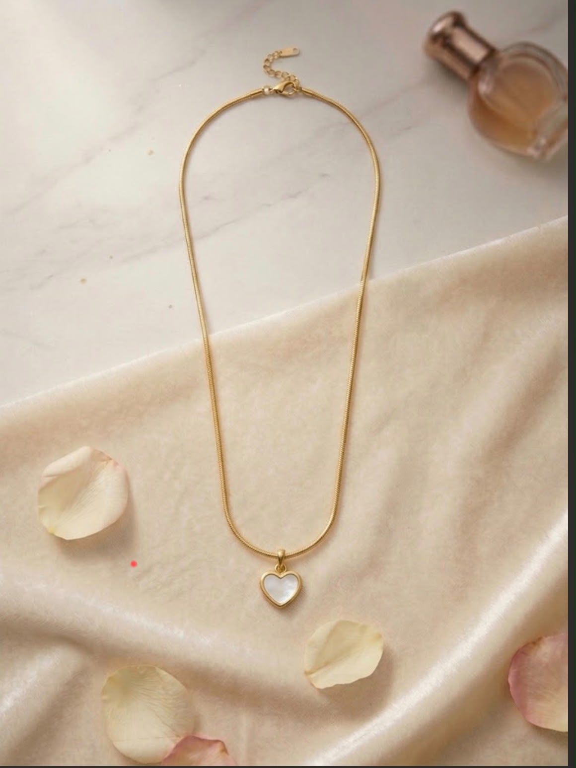 White Enamel Heart Pendant in snake  chain