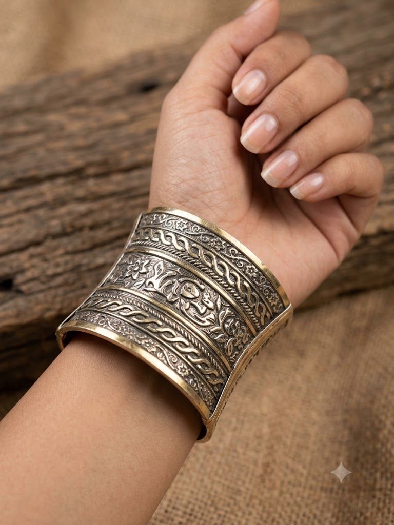 Oxidised Statement Bangle 2 mandala design broad bangle