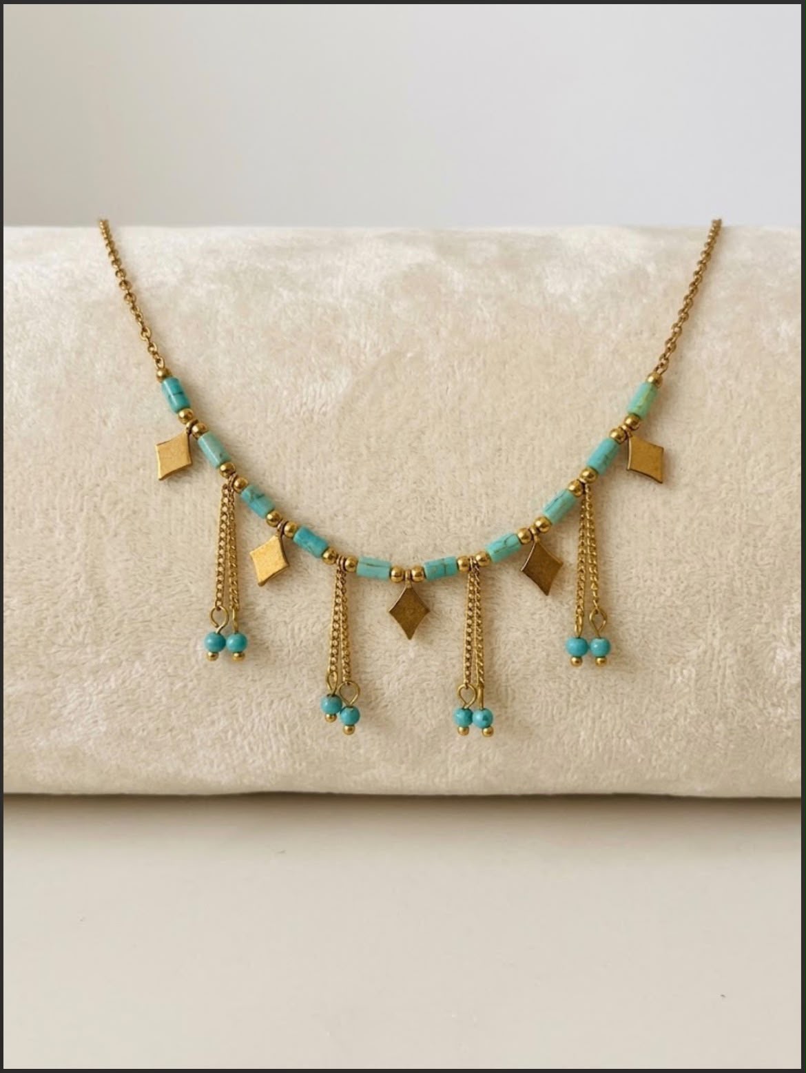 Aqua colour beaded necklace  in chained necklace