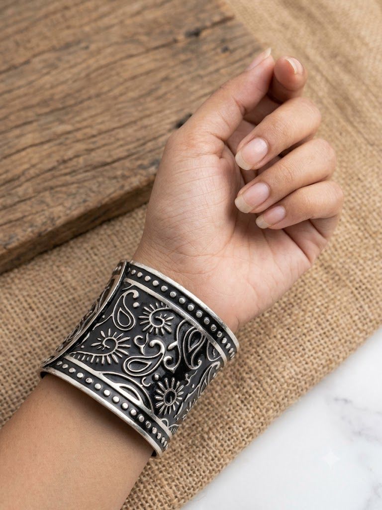 Oxidised Statement Bangle mandala design broad bangle