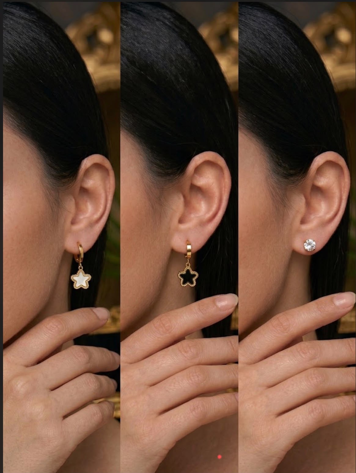 Earring sets-blck and white enamel star  hanging