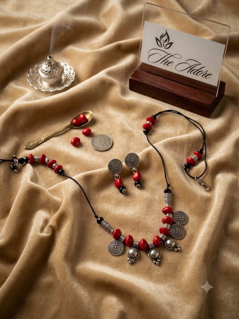 Red Lucky Seed Invisible Choker with Paired earring