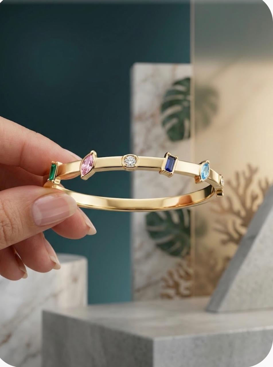 Minimal Multi colured stone bangle