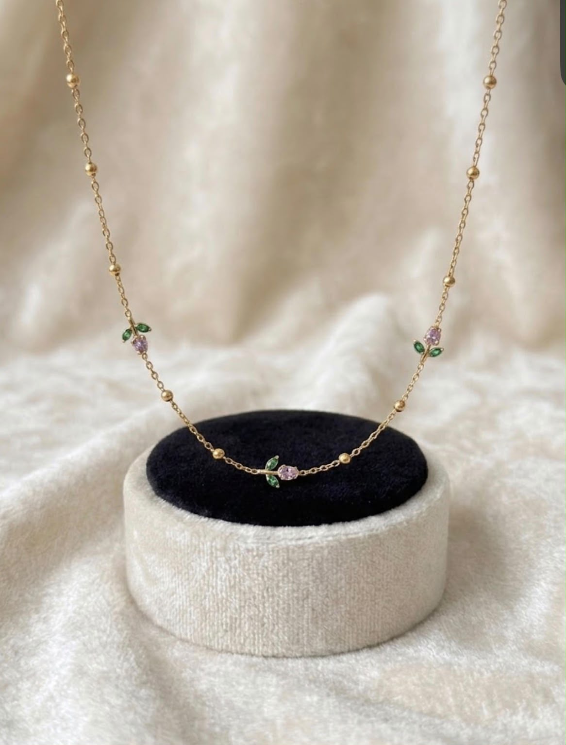 Multi tulip Pink & Green Tulip pendant in chained necklace