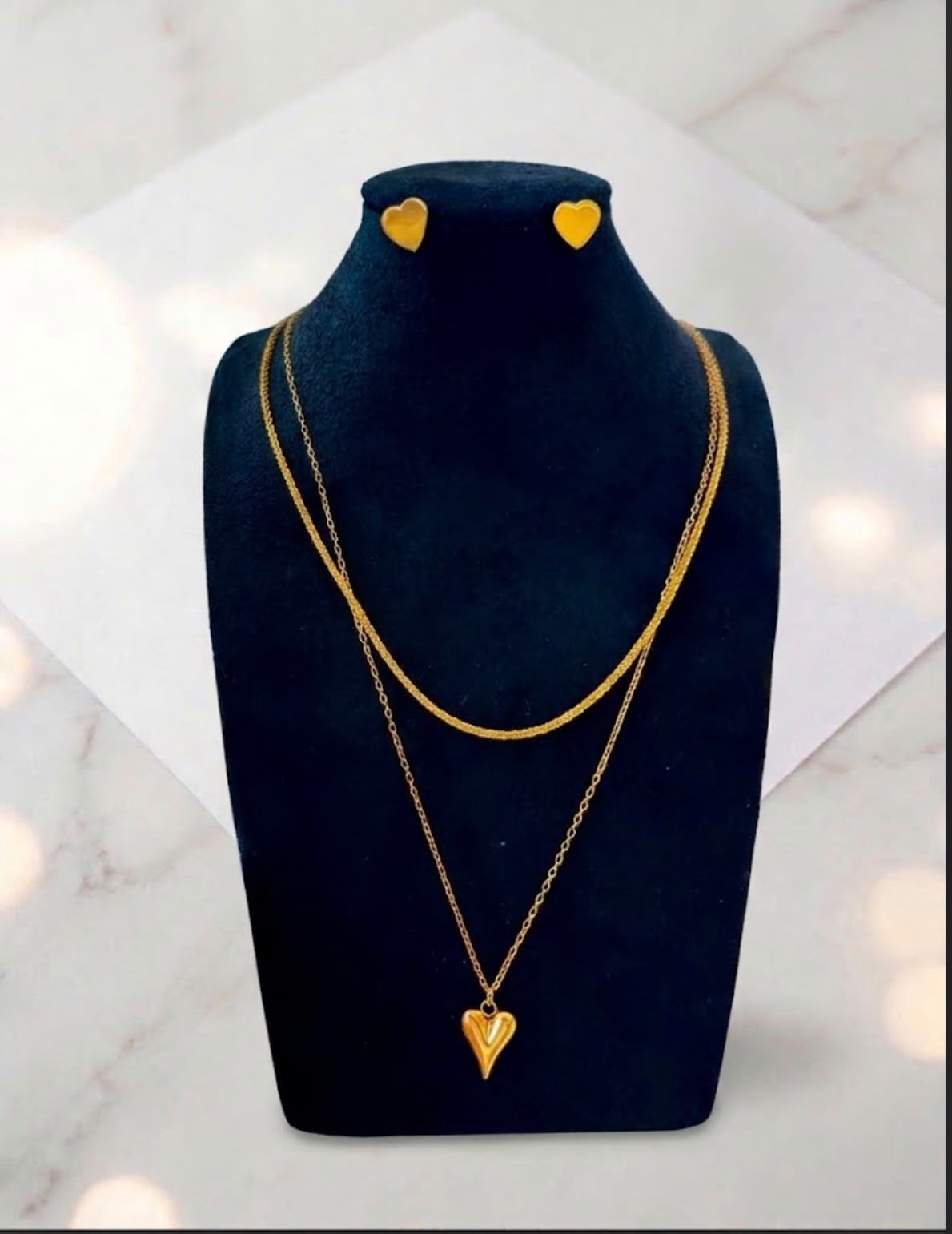 Long heart single pendant chain  with earring