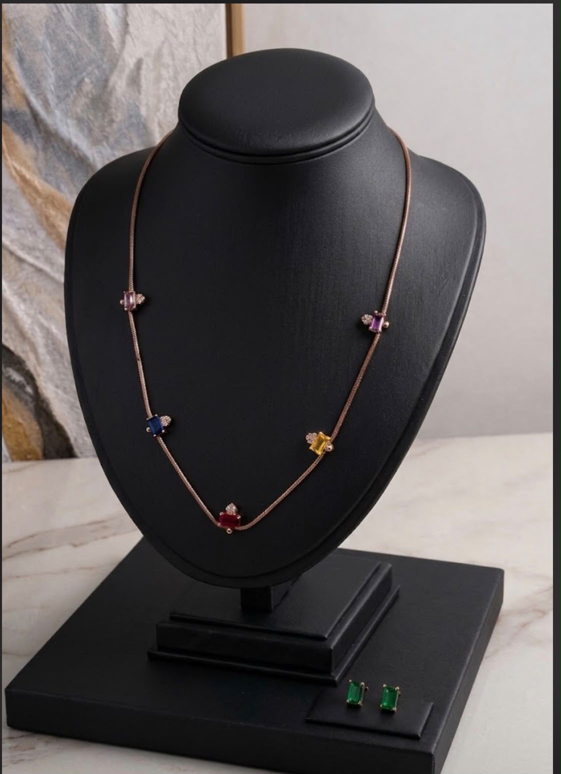 Multicoloured shape charms snake chain with earring
