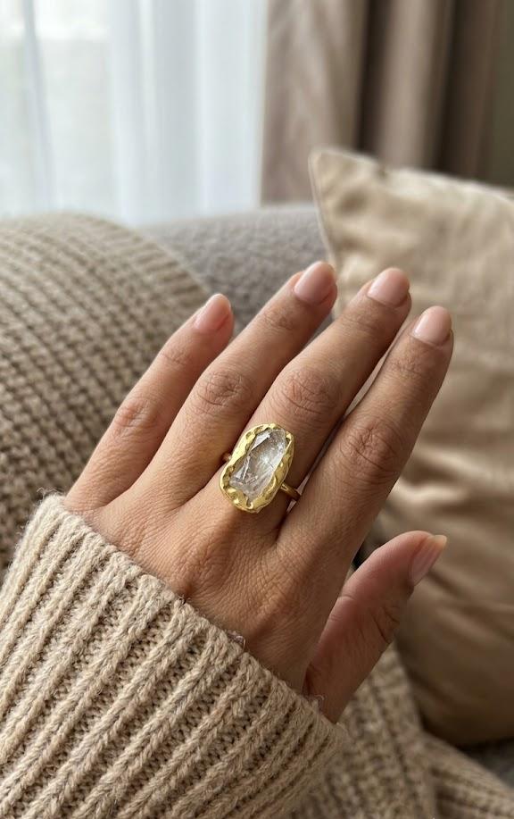 Clear Quartz Crystal single statement ring