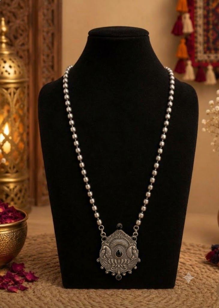 German Silver with Beaded Chain and Blackstone
