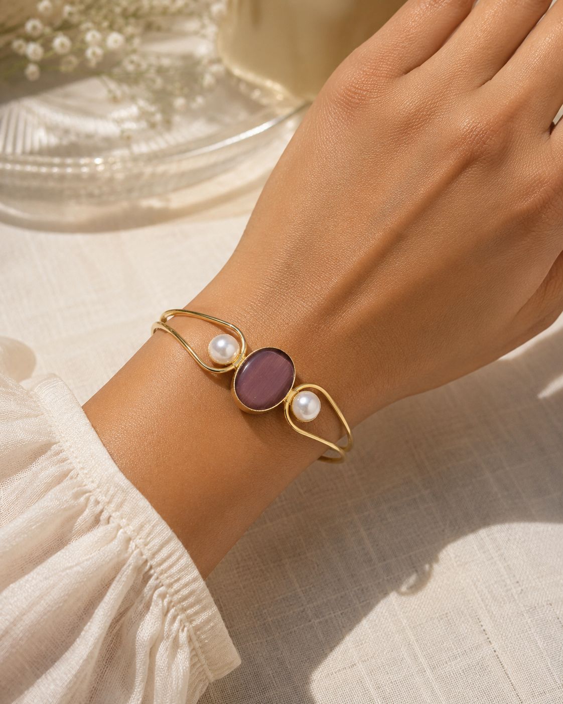 Monalisa  purple single stone with copper base bangle