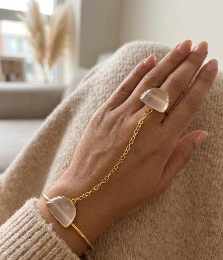 Monalisa White stone of bangle chained to ring