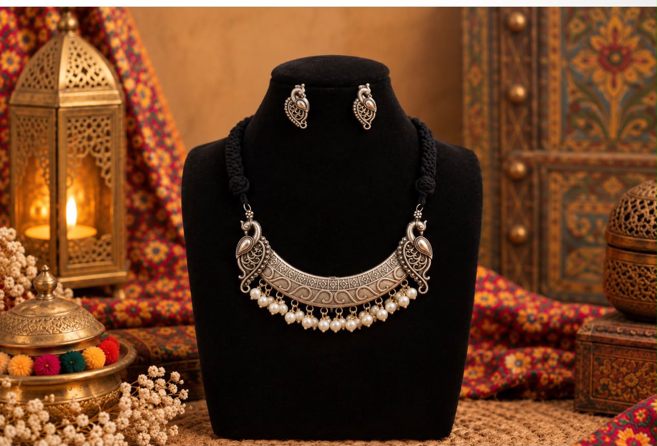 Black Thread with Pendant Paired w Earring