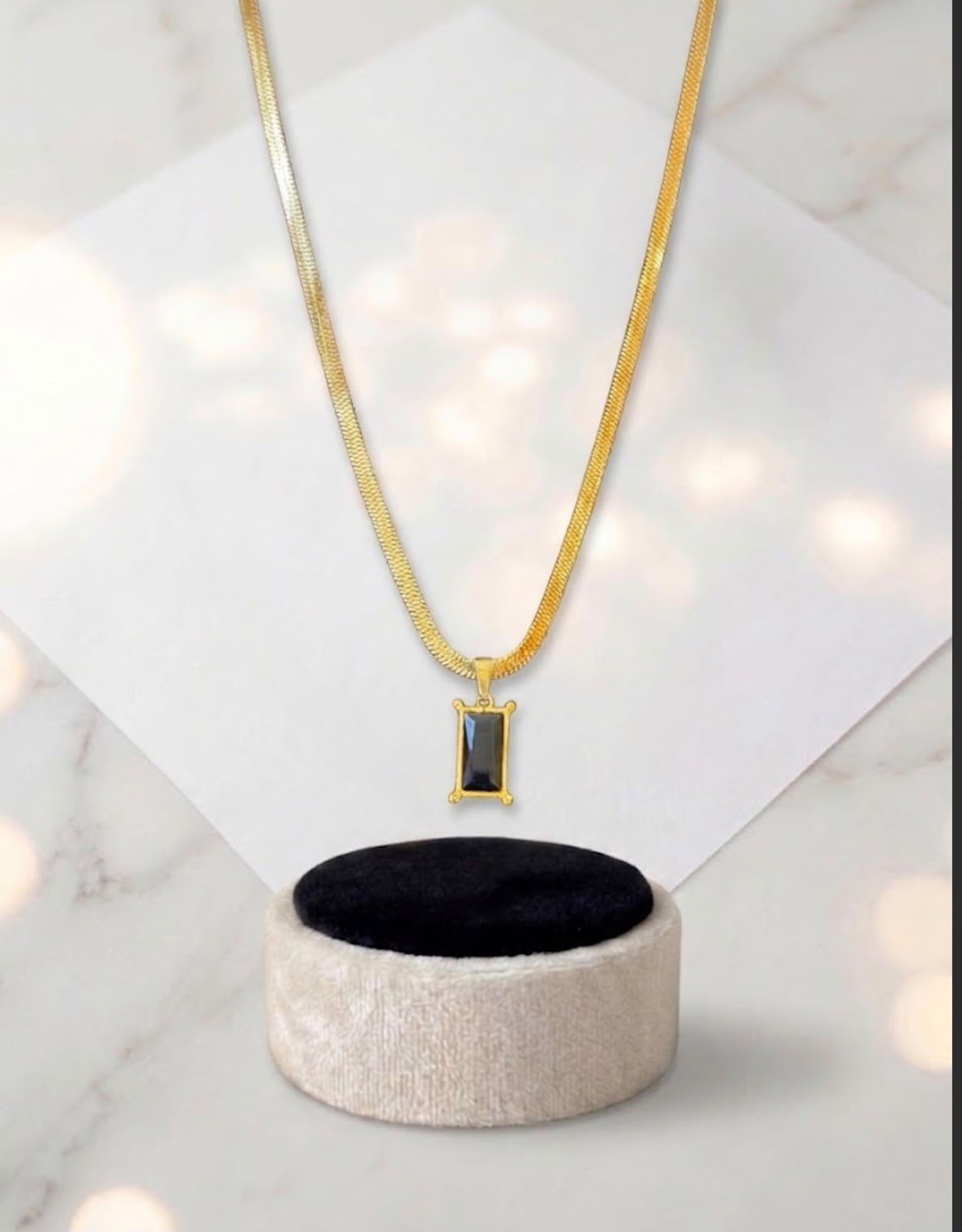 Black  Crystal Penant in Snake chain