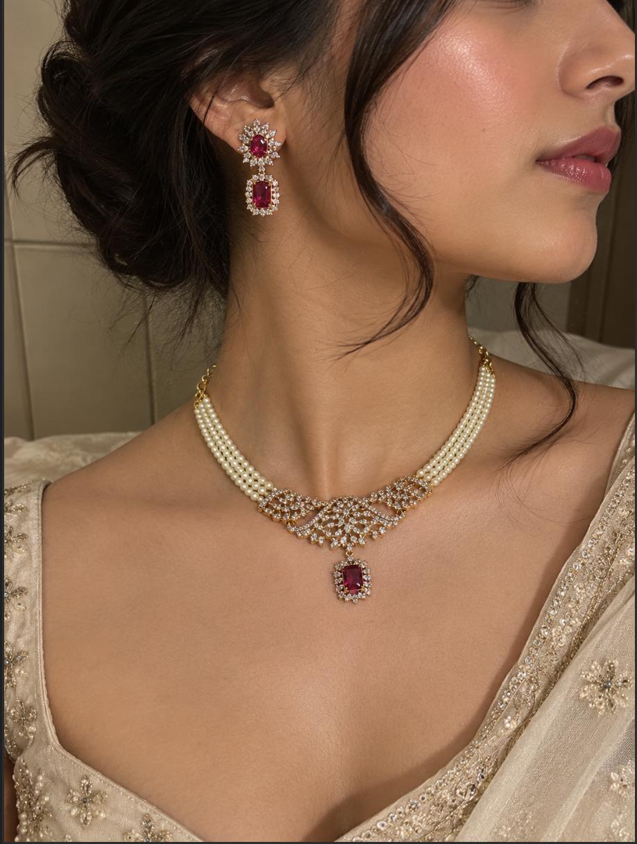 AD with Pearl necklace  Paired with Stud Gold colour base