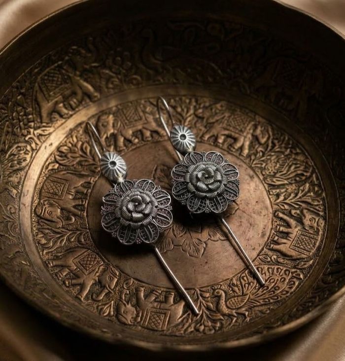 Oxidised Statement Rose Flower Earpin