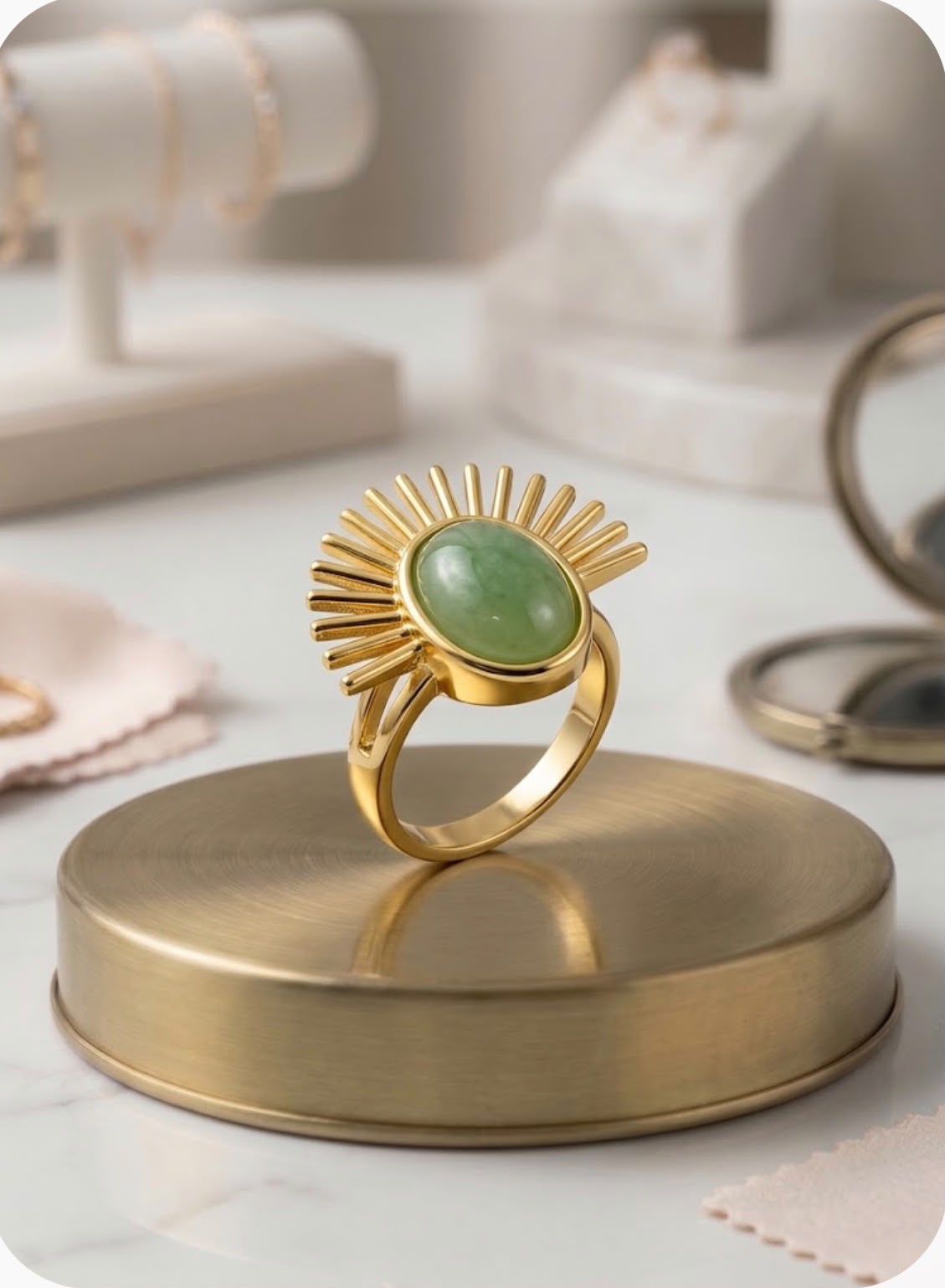 Adjustable Green stone ring