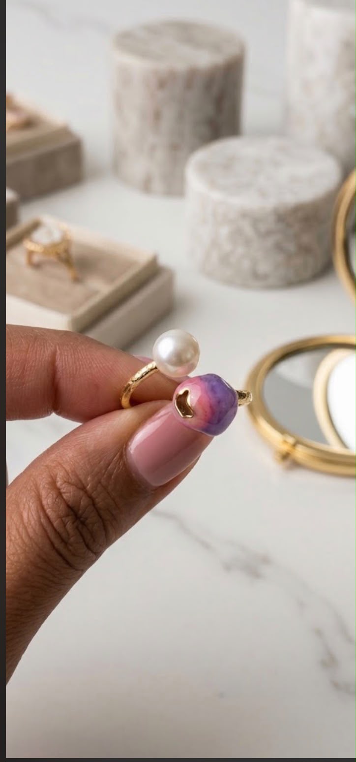 Adjustable enamel tulip with pearl ring