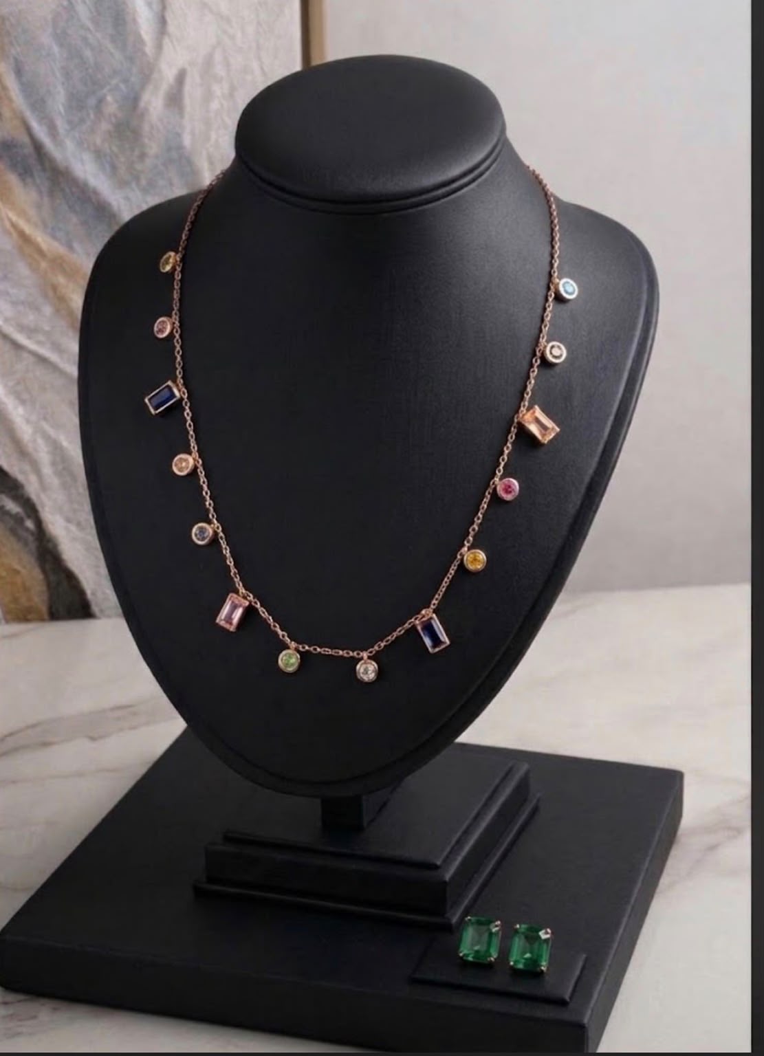 Multicoloured shapes charms chain with earring
